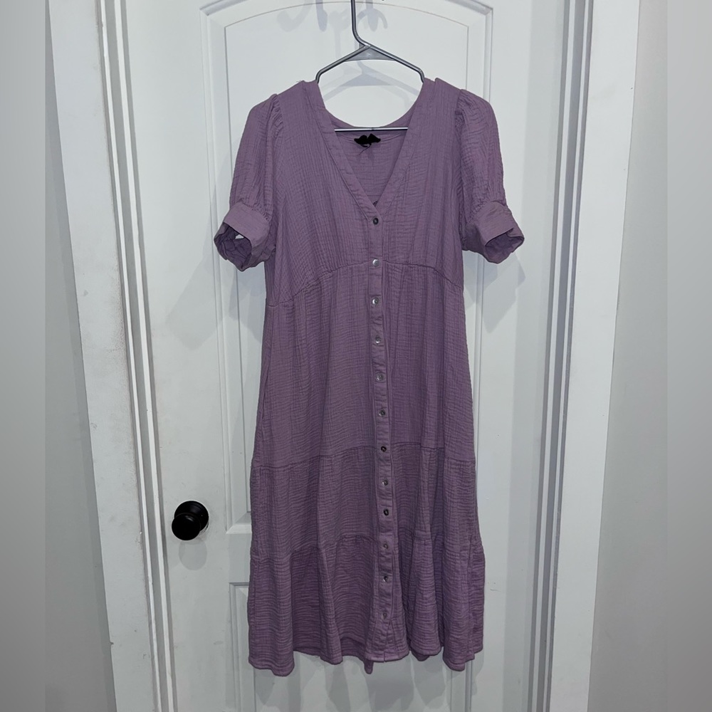 HEYSON Lilac Breeze Gauze Button Midi Dress